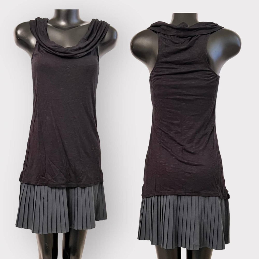 Y2K Free People Parisian Mixed Media Pleated Cowlneck Sleeveless Sheath Dress